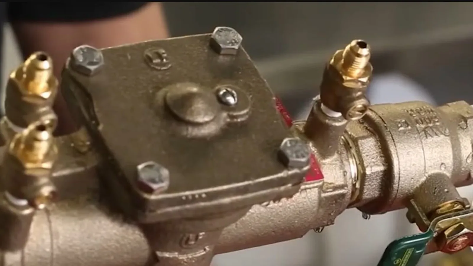 A backflow preventer installed above ground near a foundation wall, related to Fulton County Backflow Testing: What Alpharetta Homeowners Must Do Each Year
